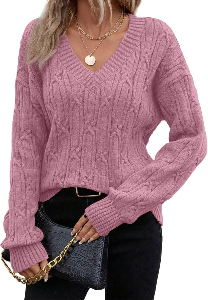 Luna | V-Neck Cable Knit Sweater