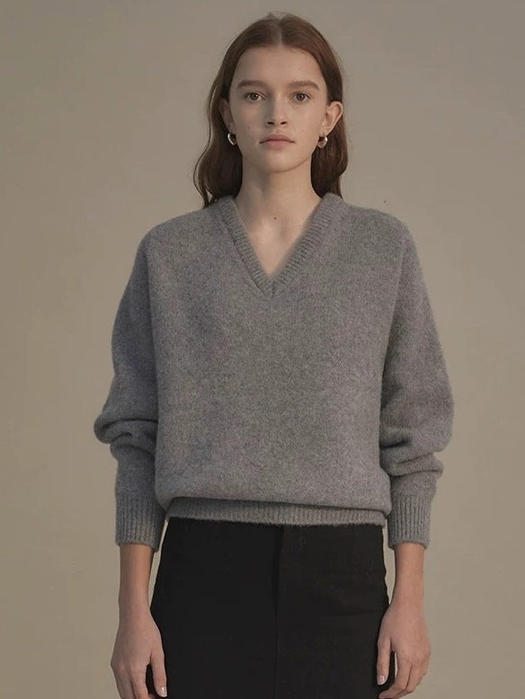 Lena | Korean Style V-Neck Wool Sweater