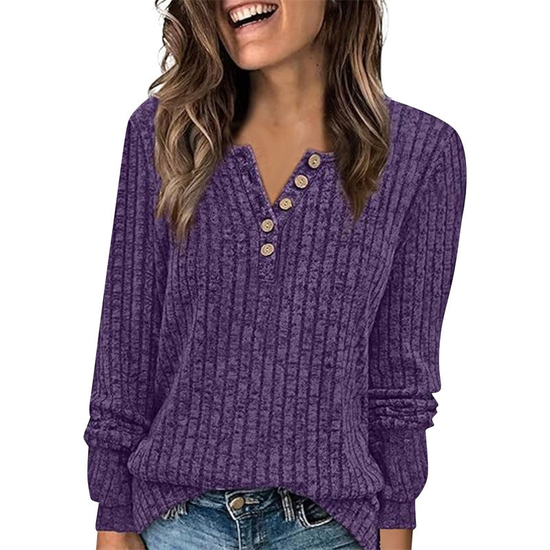 Elise | Ribbed Brushed Button-Detail Sweater
