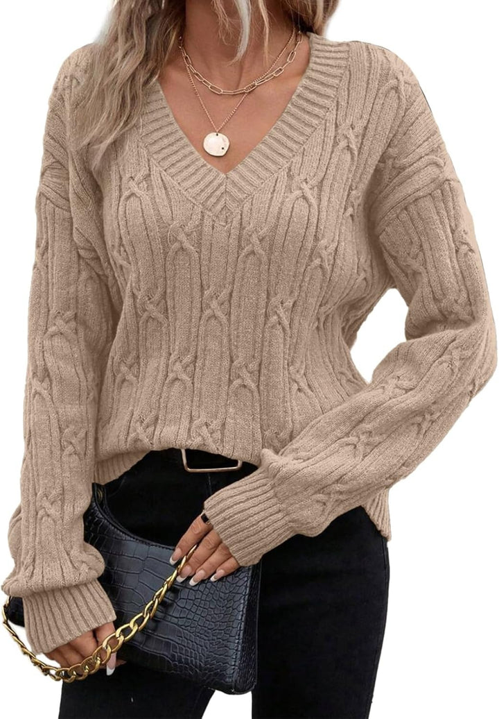 Luna | V-Neck Cable Knit Sweater