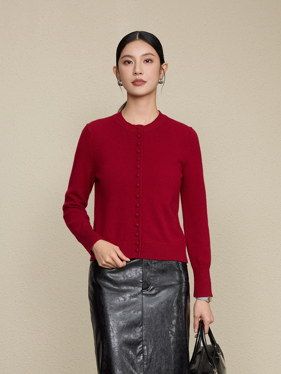 Isla | Wool Round Neck Knitted Cardigan