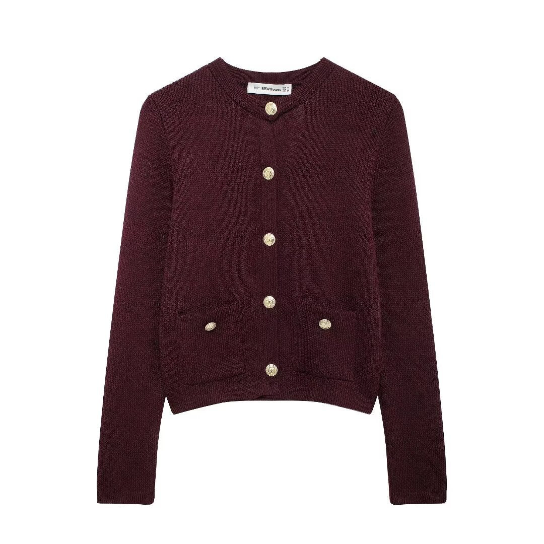 Chloe | Retro Gold-Button Knitted Sweater Jacket