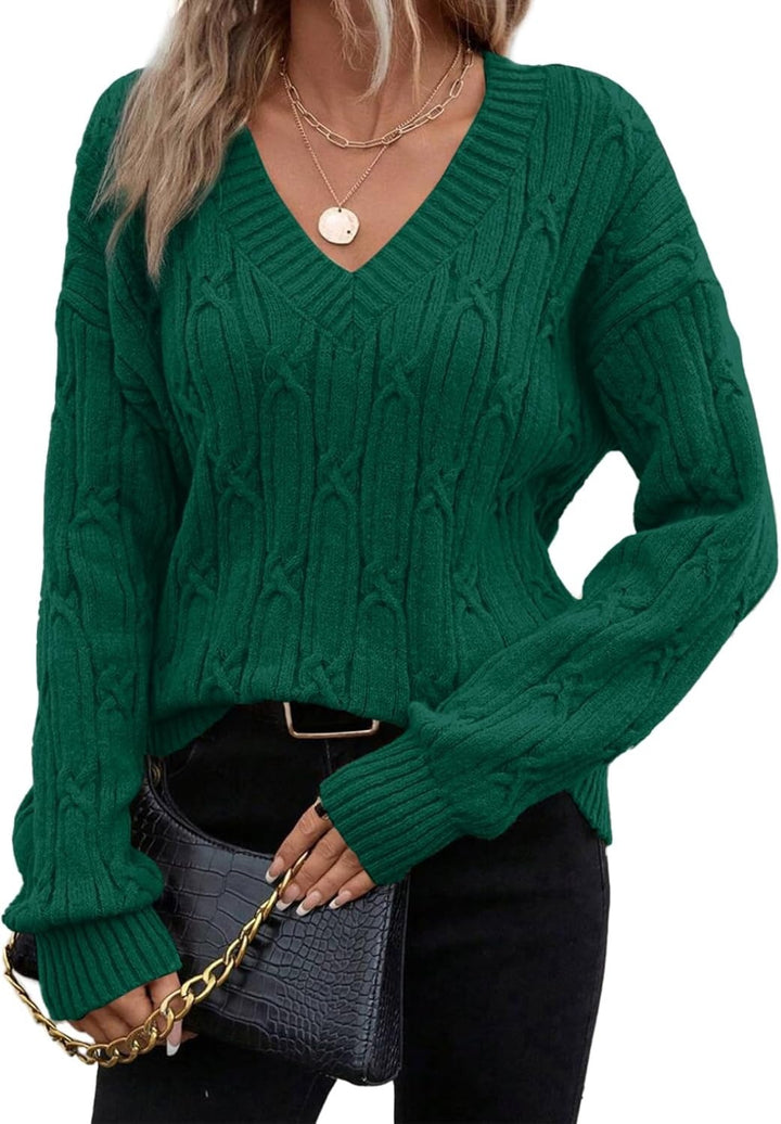 Luna | V-Neck Cable Knit Sweater