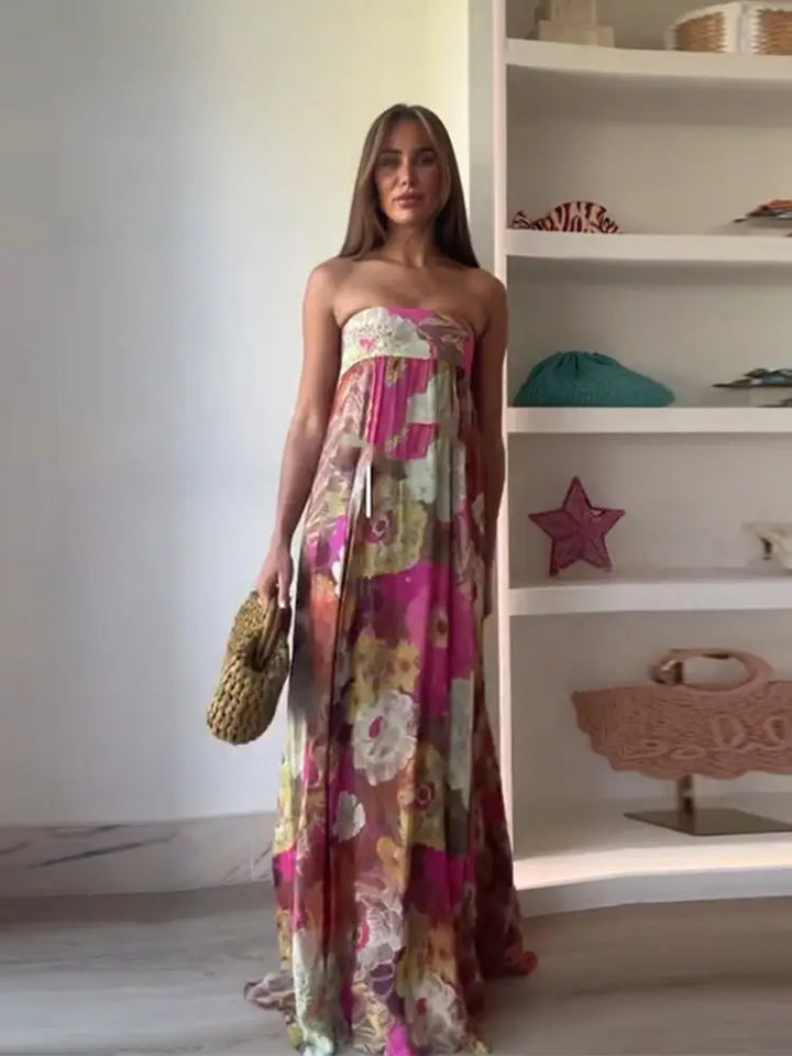 Liora™ | Printed Backless Tube Top Maxi Dress