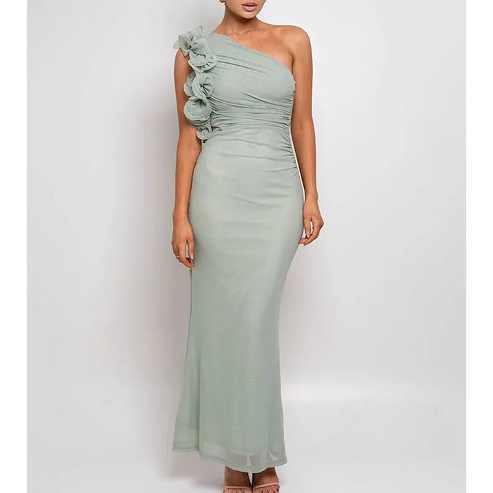 Seraphina | One-Shoulder Bloom Mesh Gown