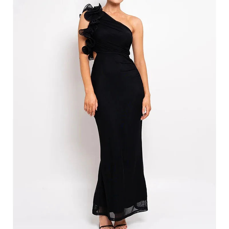 Seraphina | One-Shoulder Bloom Mesh Gown