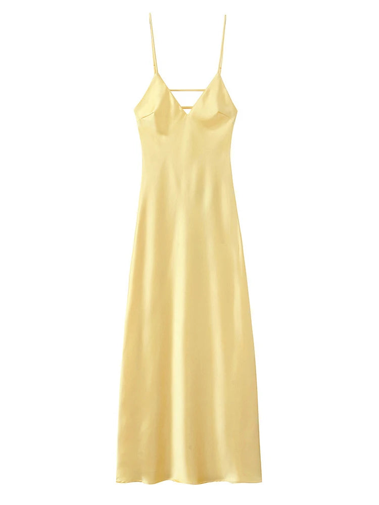 Selena™ | Elegant Yellow Satin Dress