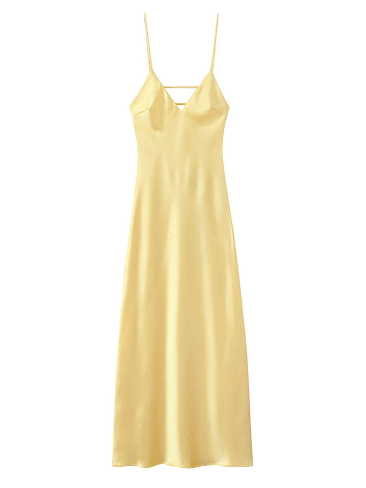Selena™ | Elegant Yellow Satin Dress