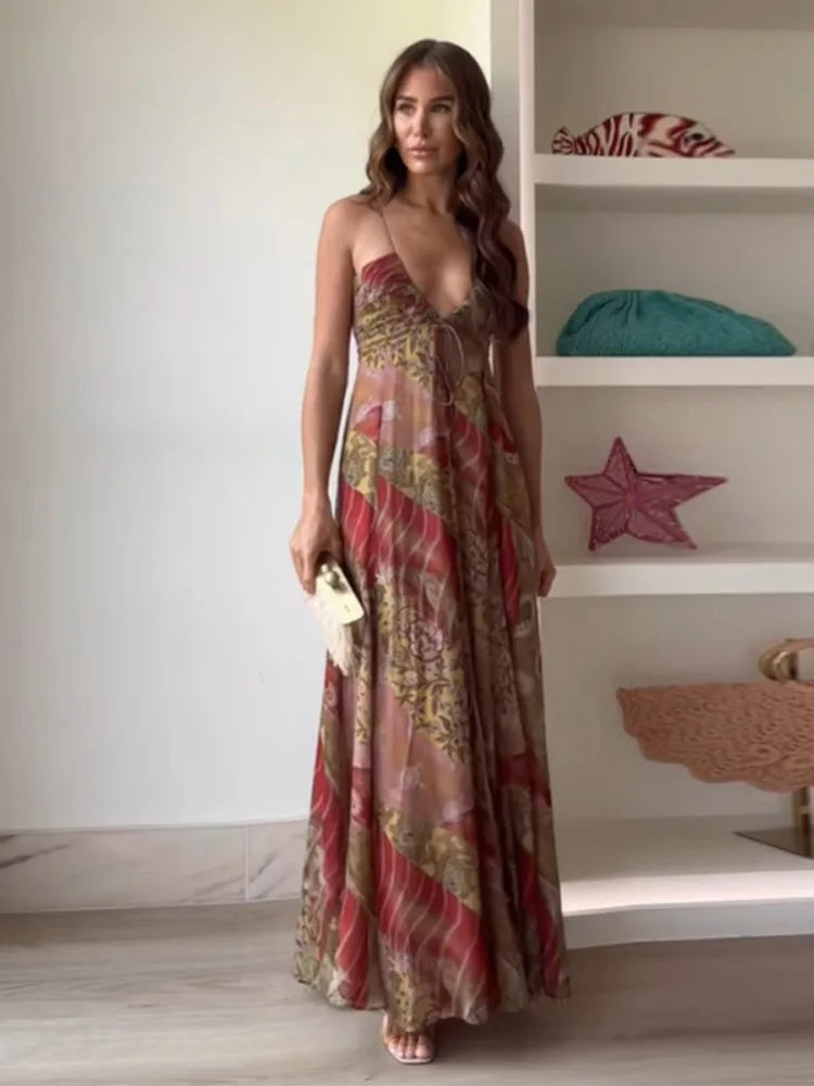 Liora™ | Printed Backless Tube Top Maxi Dress