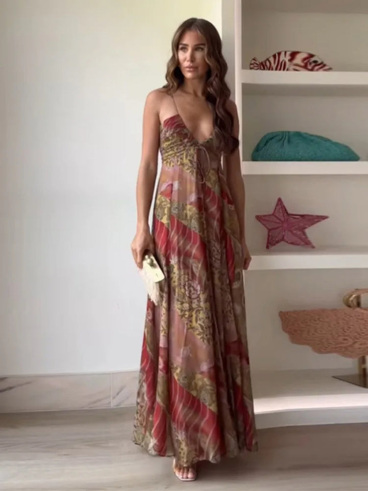 Liora™ | Printed Backless Tube Top Maxi Dress