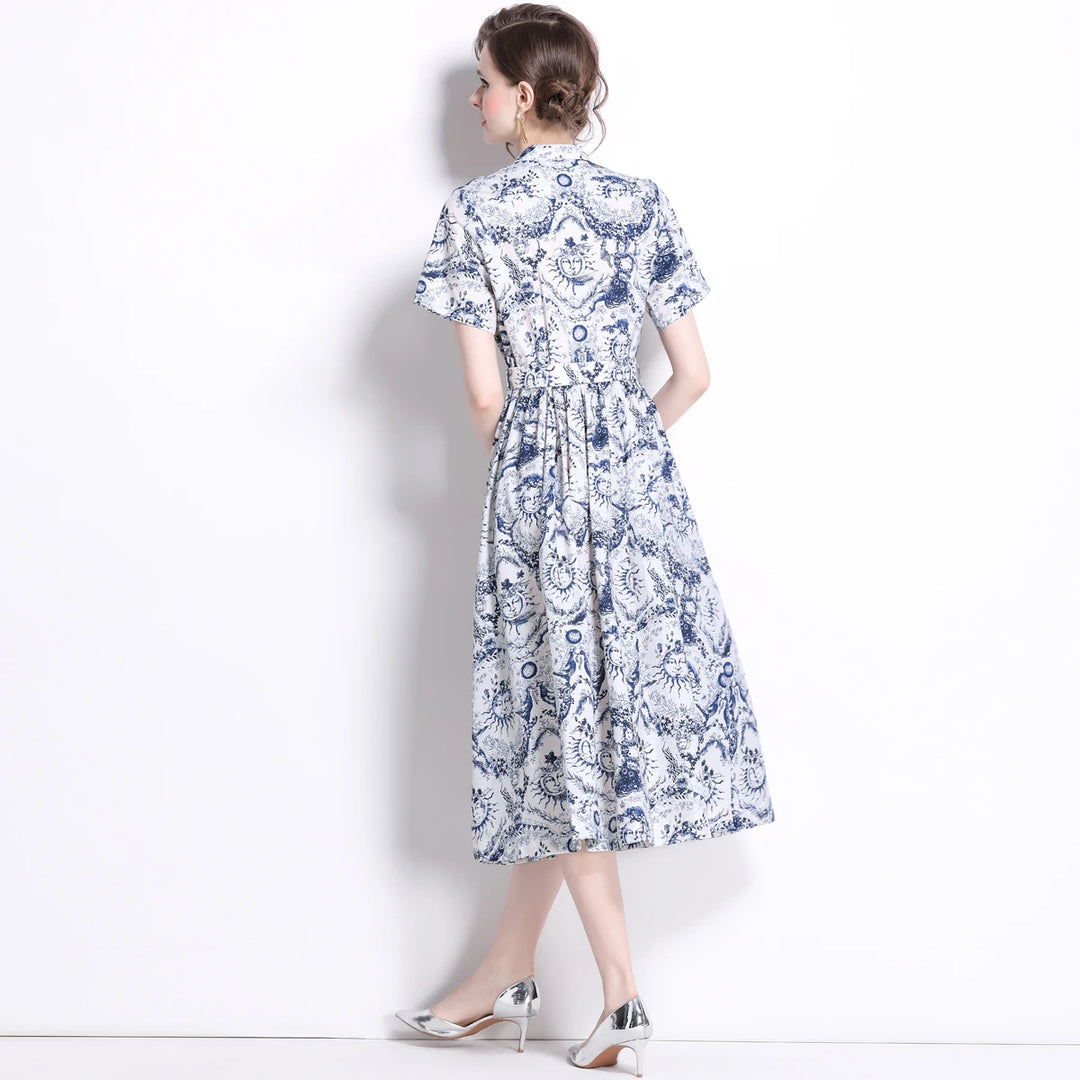 Serina | Blue Mountain Print Midi Dress