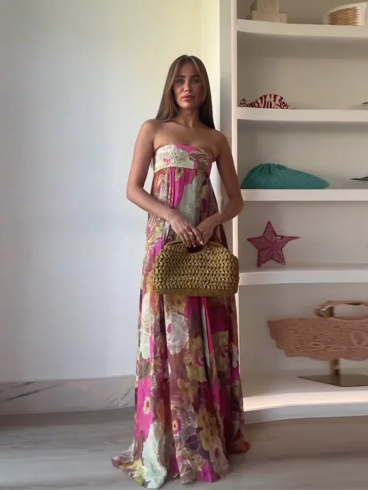 Liora™ | Printed Backless Tube Top Maxi Dress