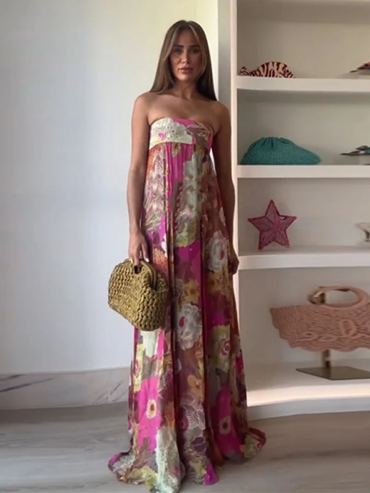 Liora™ | Printed Backless Tube Top Maxi Dress