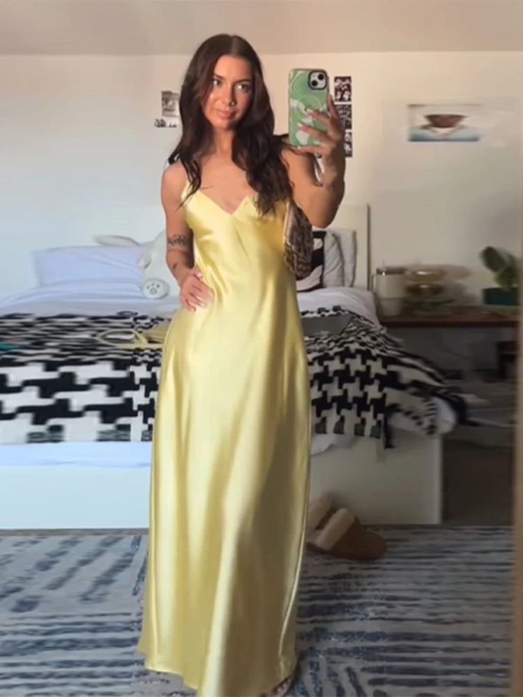 Selena™ | Elegant Yellow Satin Dress