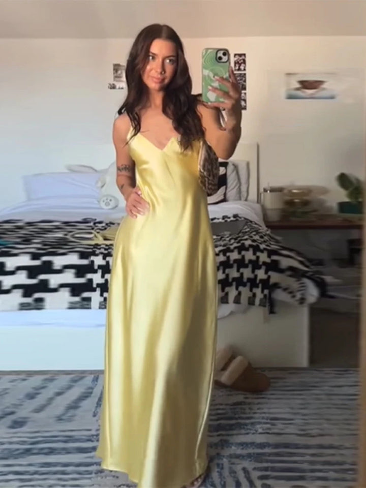 Selena™ | Elegant Yellow Satin Dress