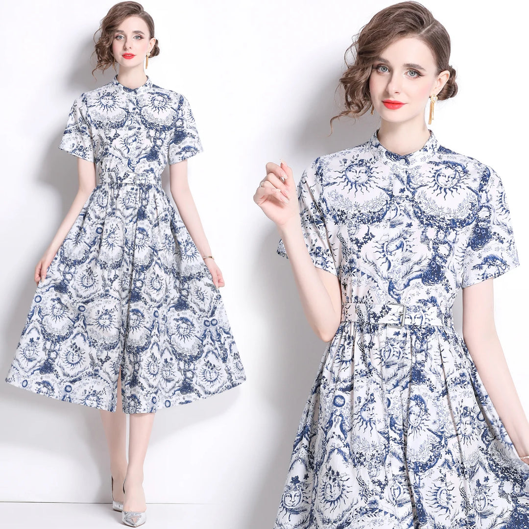 Serina | Blue Mountain Print Midi Dress