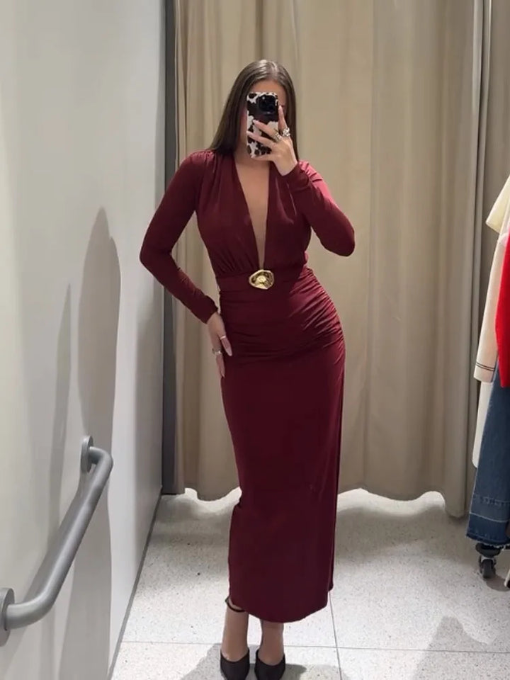 Vivienne | Pleated Long Sleeve Dress