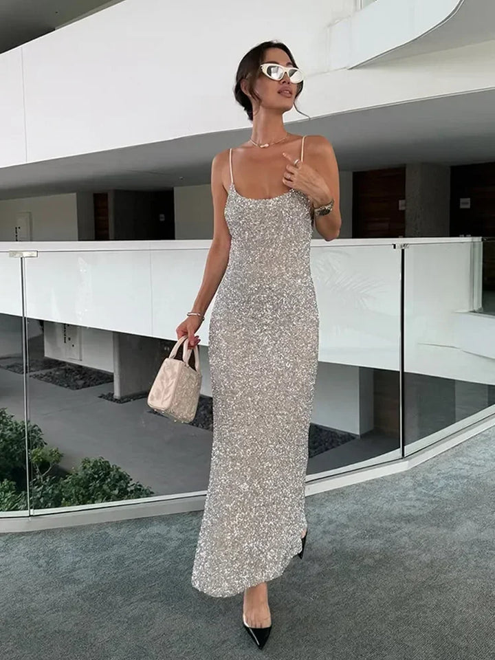 Selina | Sequin Pleated Maxi Dress