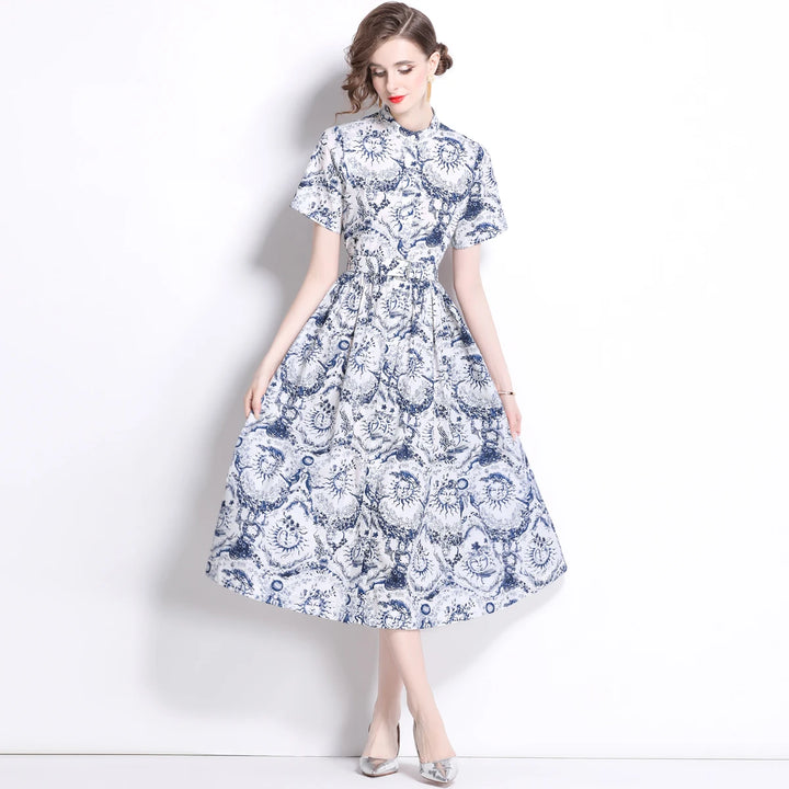 Serina | Blue Mountain Print Midi Dress