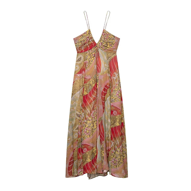 Liora™ | Printed Backless Tube Top Maxi Dress