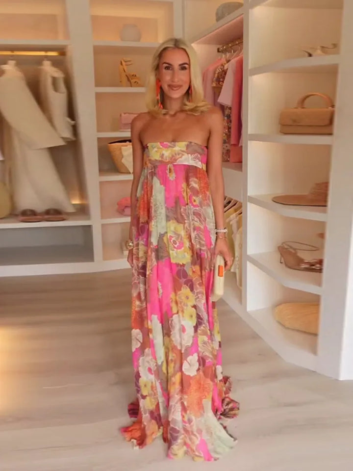 Liora™ | Printed Backless Tube Top Maxi Dress