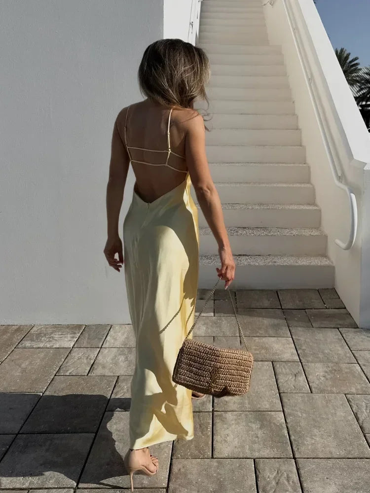 Selena™ | Elegant Yellow Satin Dress