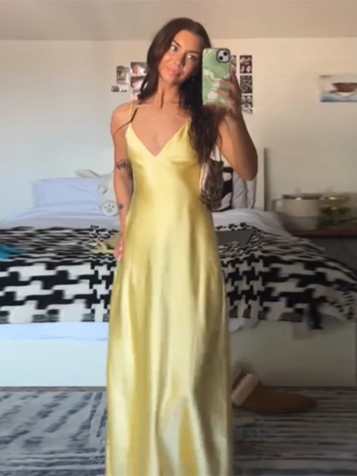 Selena™ | Elegant Yellow Satin Dress
