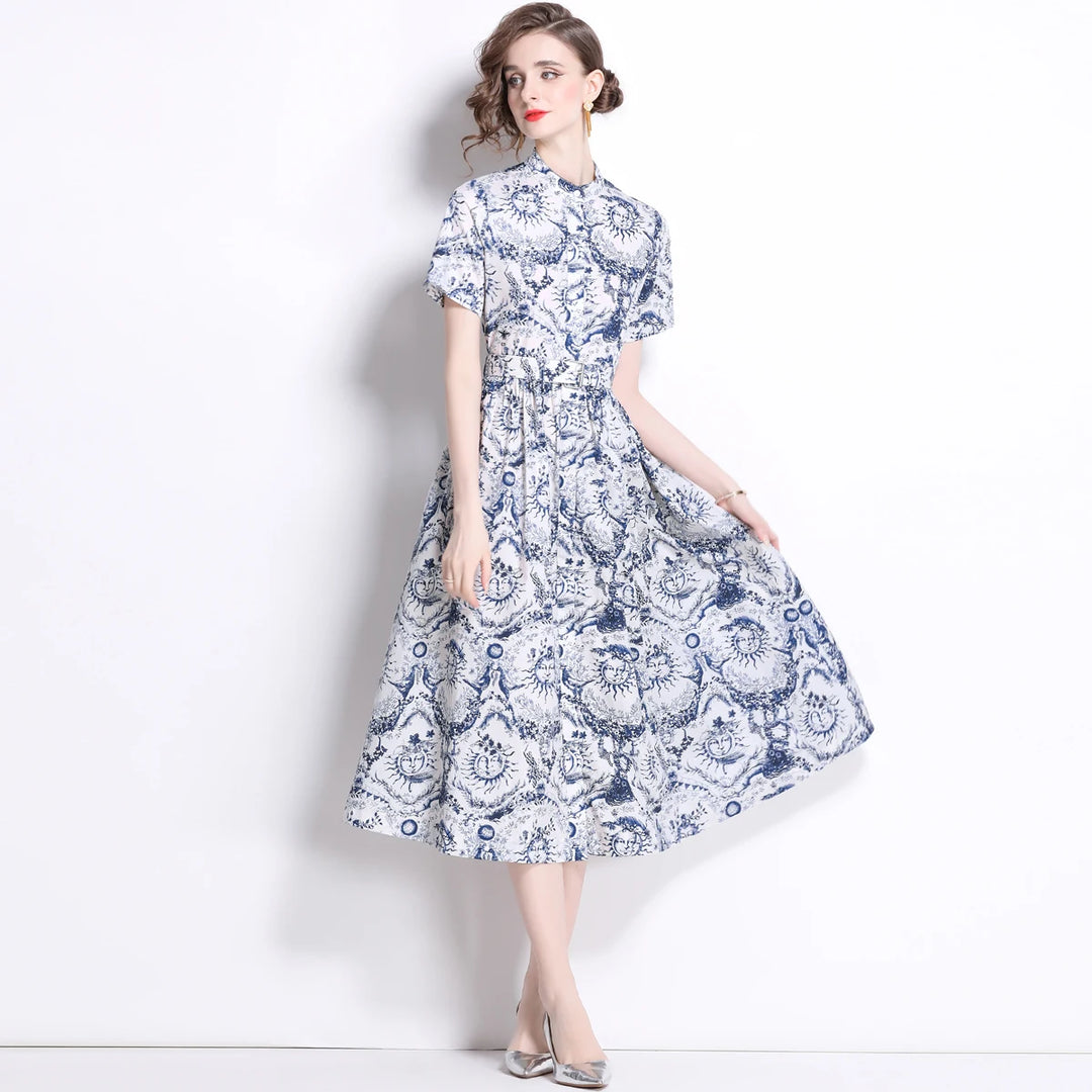 Serina | Blue Mountain Print Midi Dress