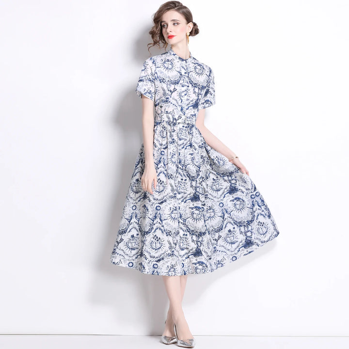 Serina | Blue Mountain Print Midi Dress