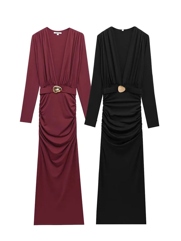 Vivienne | Pleated Long Sleeve Dress