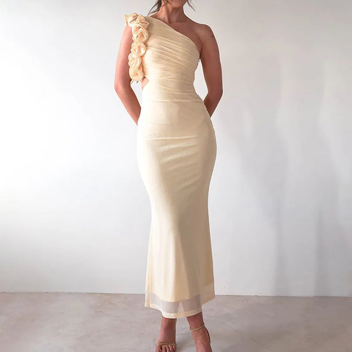Seraphina | One-Shoulder Bloom Mesh Gown