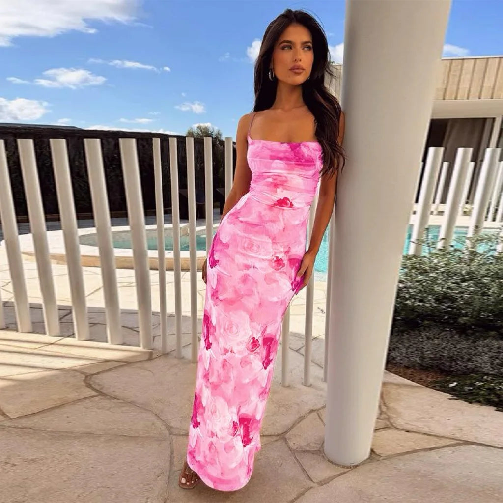 Elora | Floral Spaghetti Strap Bodycon Dress