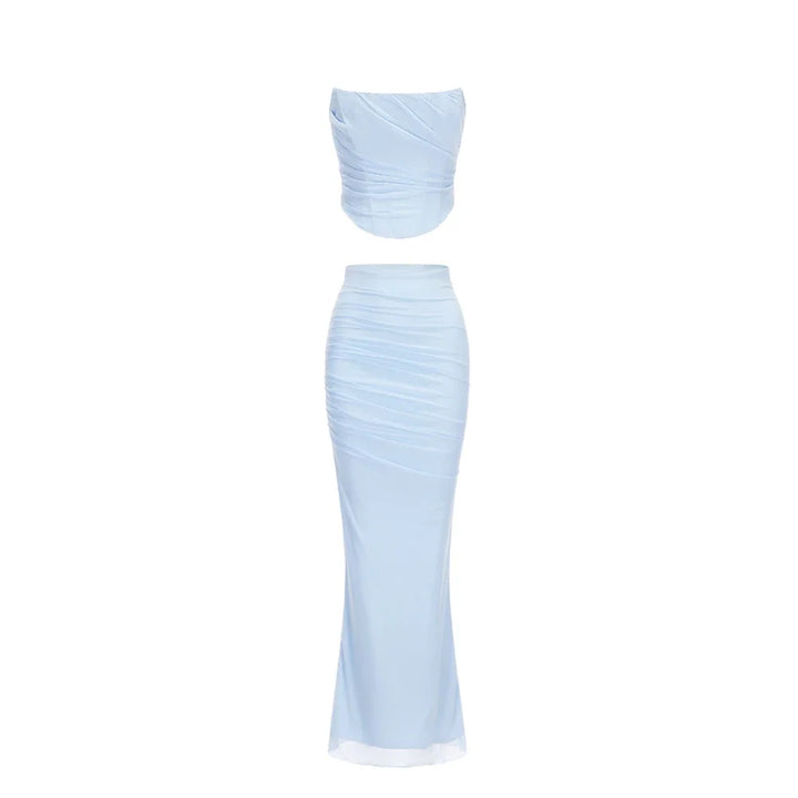 Mingmingxi™ | Elegant Strapless Blue Maxi Dress Set