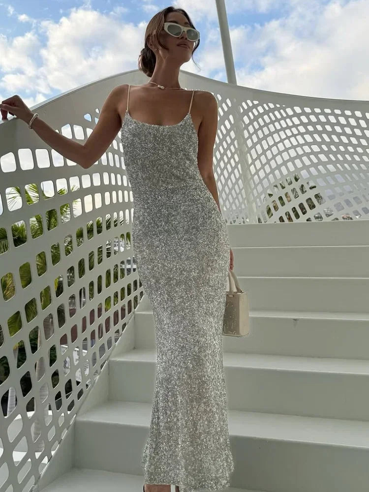 Selina | Sequin Pleated Maxi Dress