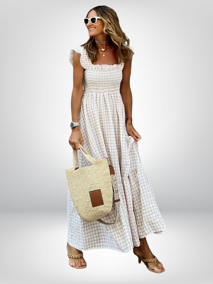 Brielle – Plaid Ruffle-Sleeve Maxi Dress