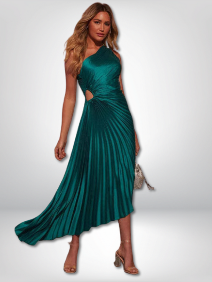 Elara | Satin One-Shoulder Pleated Dress