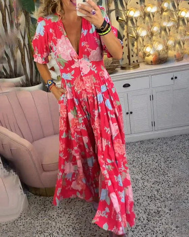 Evelyne – Boho V-Neck Maxi Dress