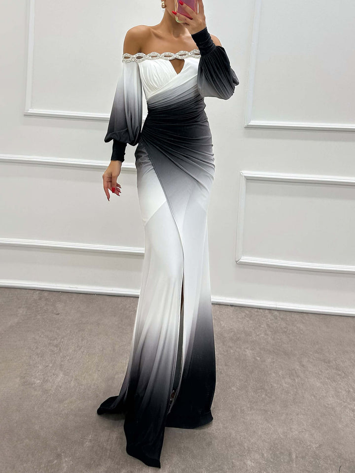 Delia | Ombre Off-Shoulder Evening Gown