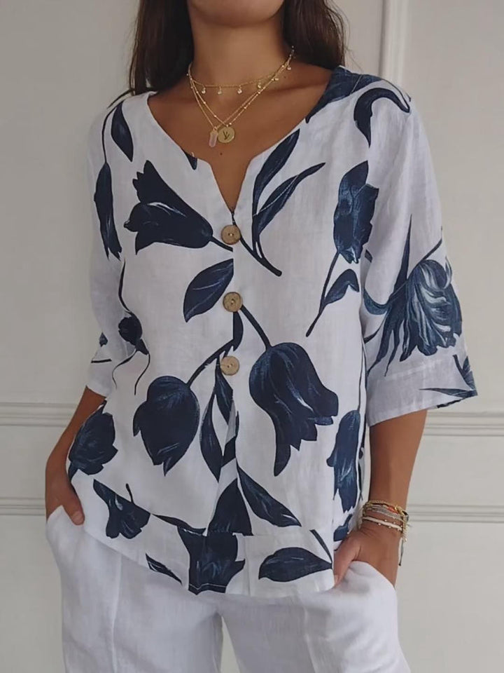 Lara | Elegant V-Neck Floral Blouse