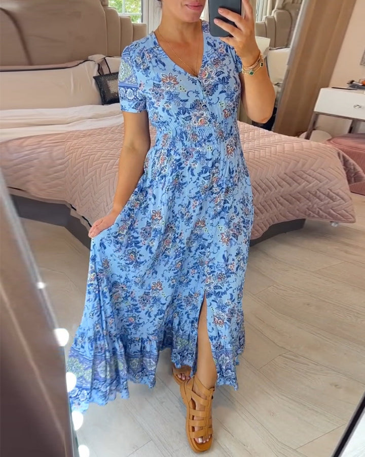 Wibia™ | Elegant Floral V-Neck Dress