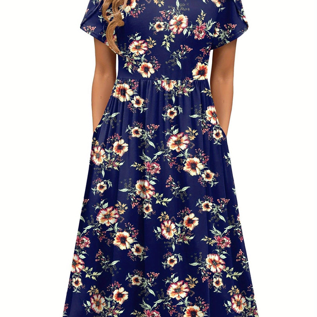 Carys™ – Floral Midi Dress with Pockets