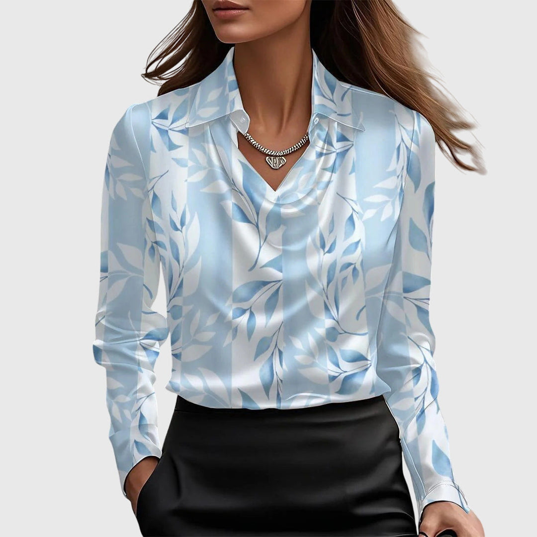 Sylvie | Satin Pleated-Neck Blouse