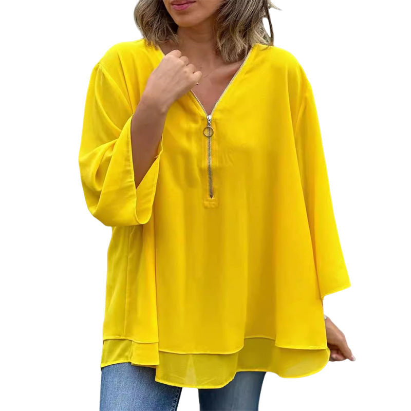 Heidi™ - V-Neck Zipped Flowing Top