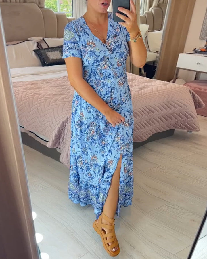 Wibia™ | Elegant Floral V-Neck Dress