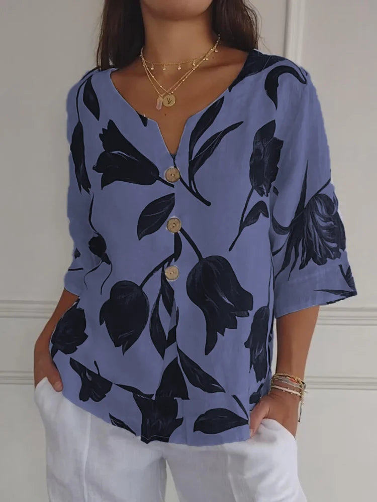 Lara | Elegant V-Neck Floral Blouse