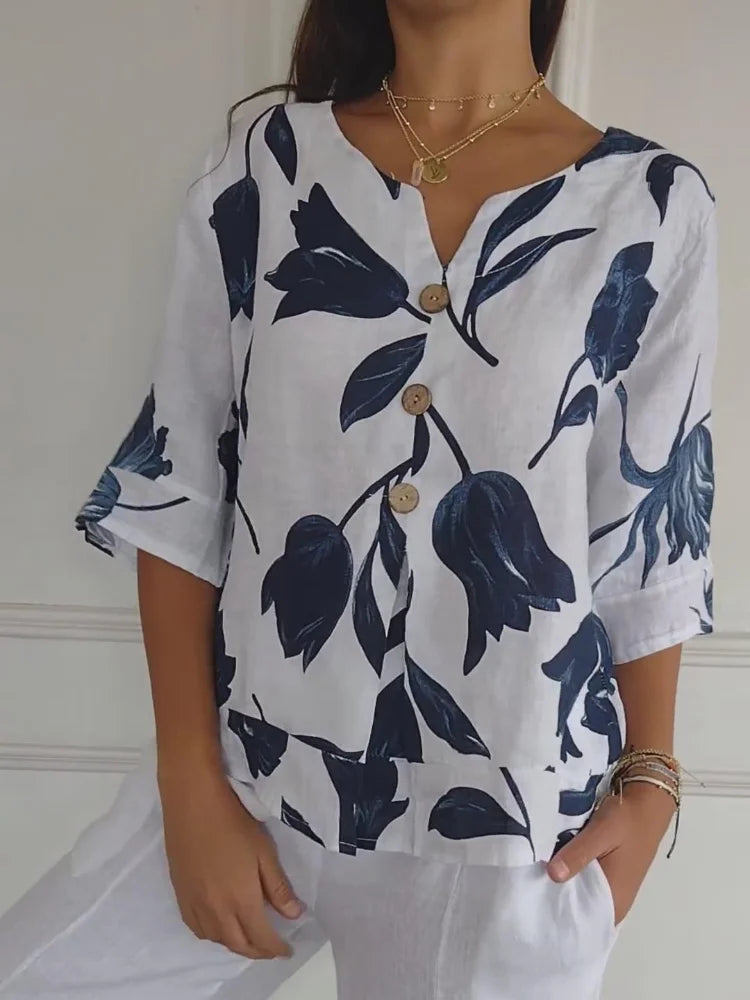 Lara | Elegant V-Neck Floral Blouse