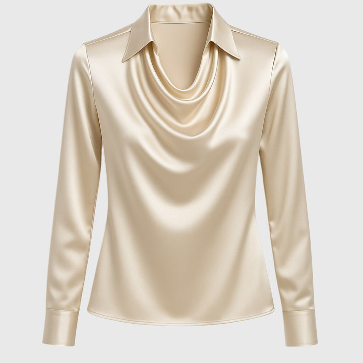 Sylvie | Satin Pleated-Neck Blouse