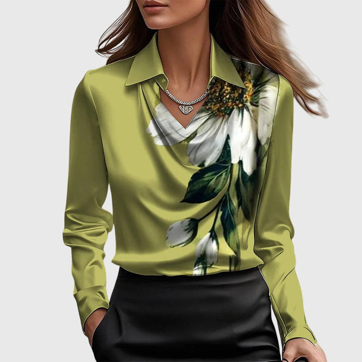 Sylvie | Satin Pleated-Neck Blouse
