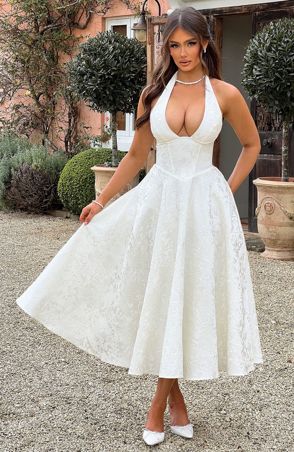 Fiona | Halter Sleeveless Midi Dress