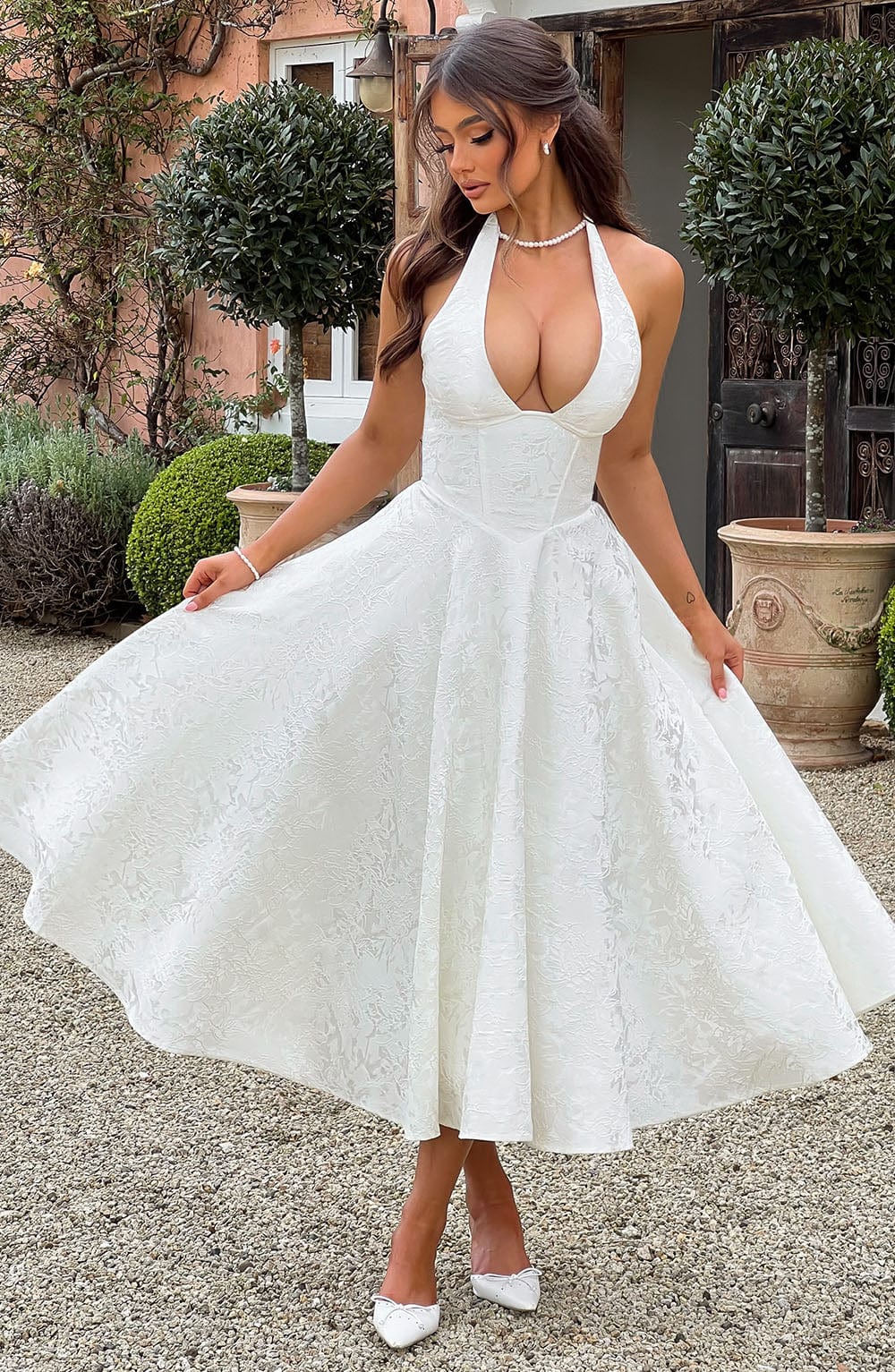 Fiona | Halter Sleeveless Midi Dress